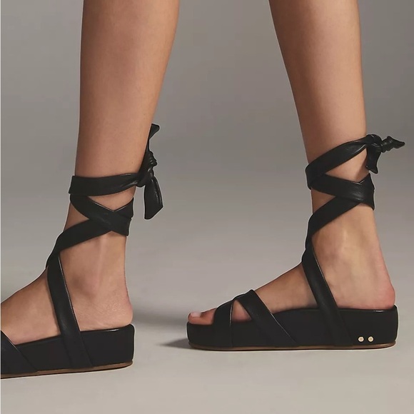 Beek Shoes Women’s 8 Parula Sandals Black Leather Tie Handmade in Mexico - Picture 3 of 10